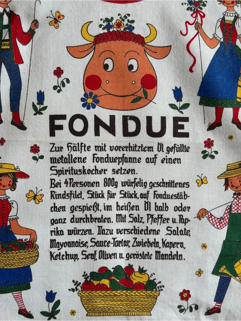 Vintage Kolf Baby Bib Scandinavian / Austrian Design With Fondue Recipe Linen